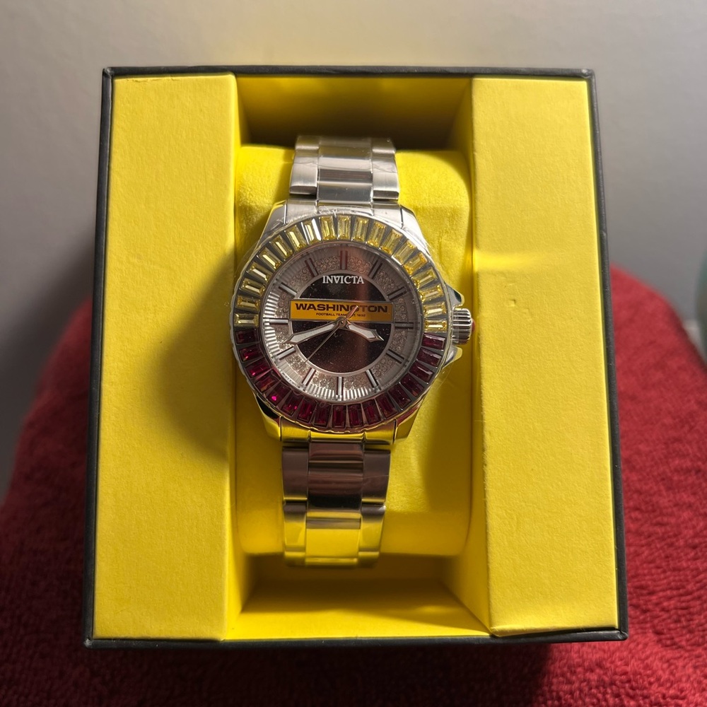 Invicta Washington Football Team Silver Watch with Burgundy Details